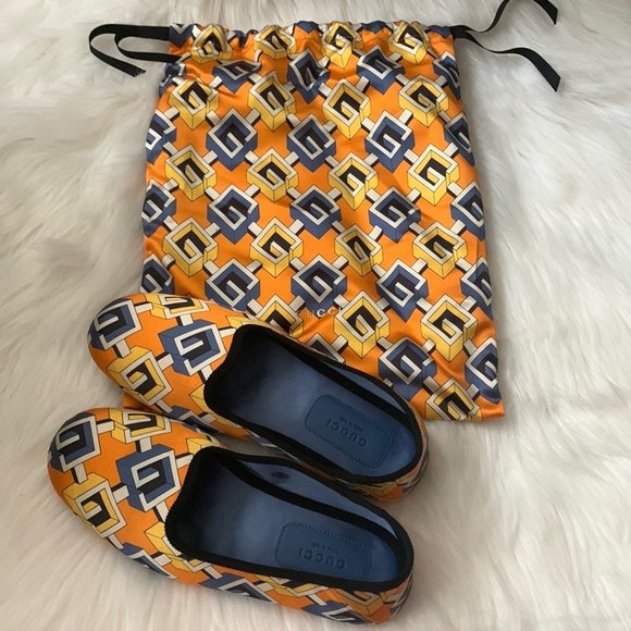GUCCI Voyage Travel Sain Slippers in Orange/Navy Blue Size US8/EURO38 - Picture 1 of 8